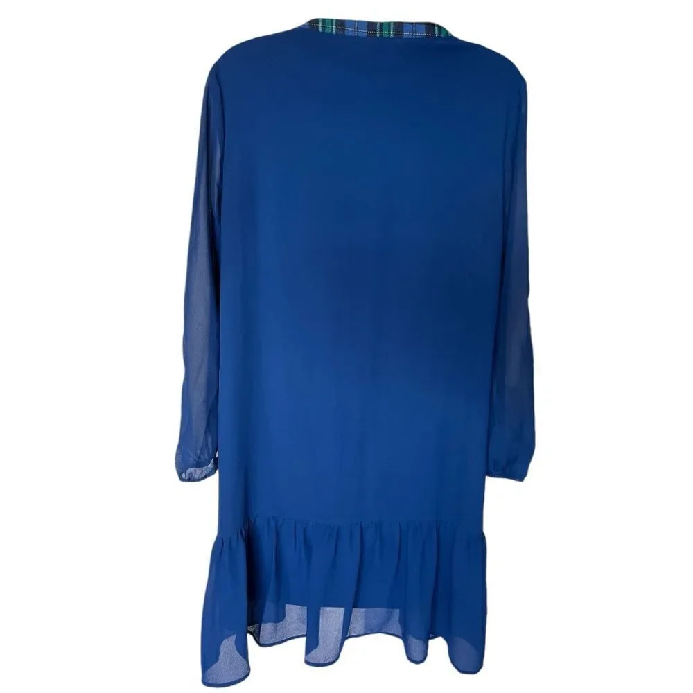 NY COLLECTION Women's Long-Sleeve Peasant Dress with Pleated Collar Size M